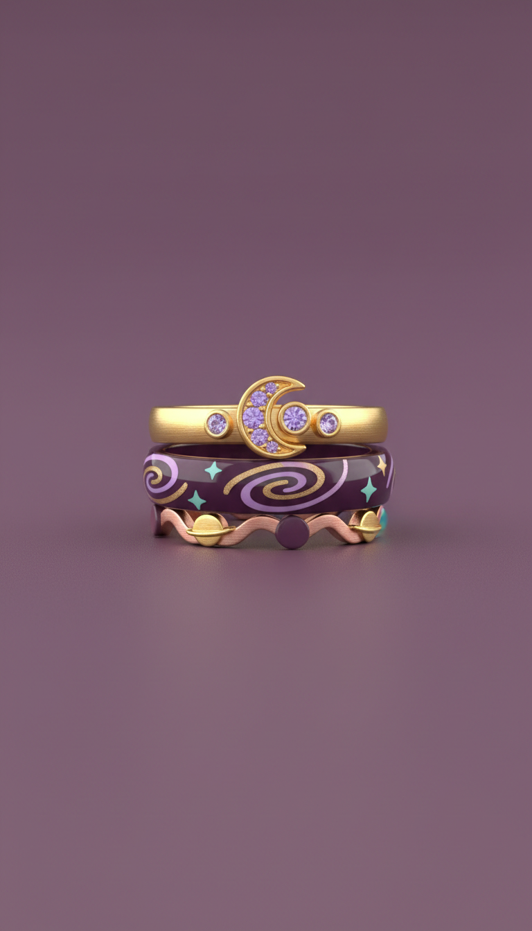 Lunar rebellion stackable rings set